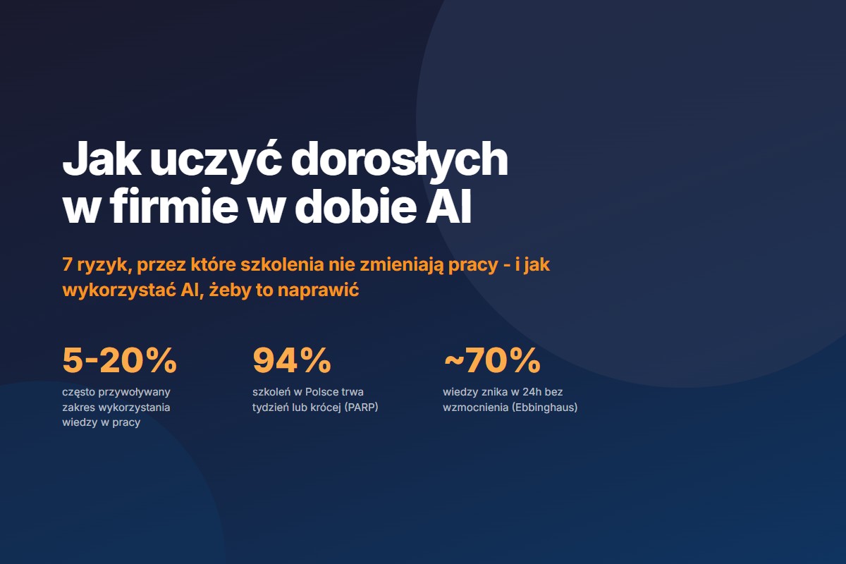 Okładka ebooka „Jak uczyć dorosłych w firmie w dobie AI” - przewodnik L&D, autor Krzysztof Kwaśniewski