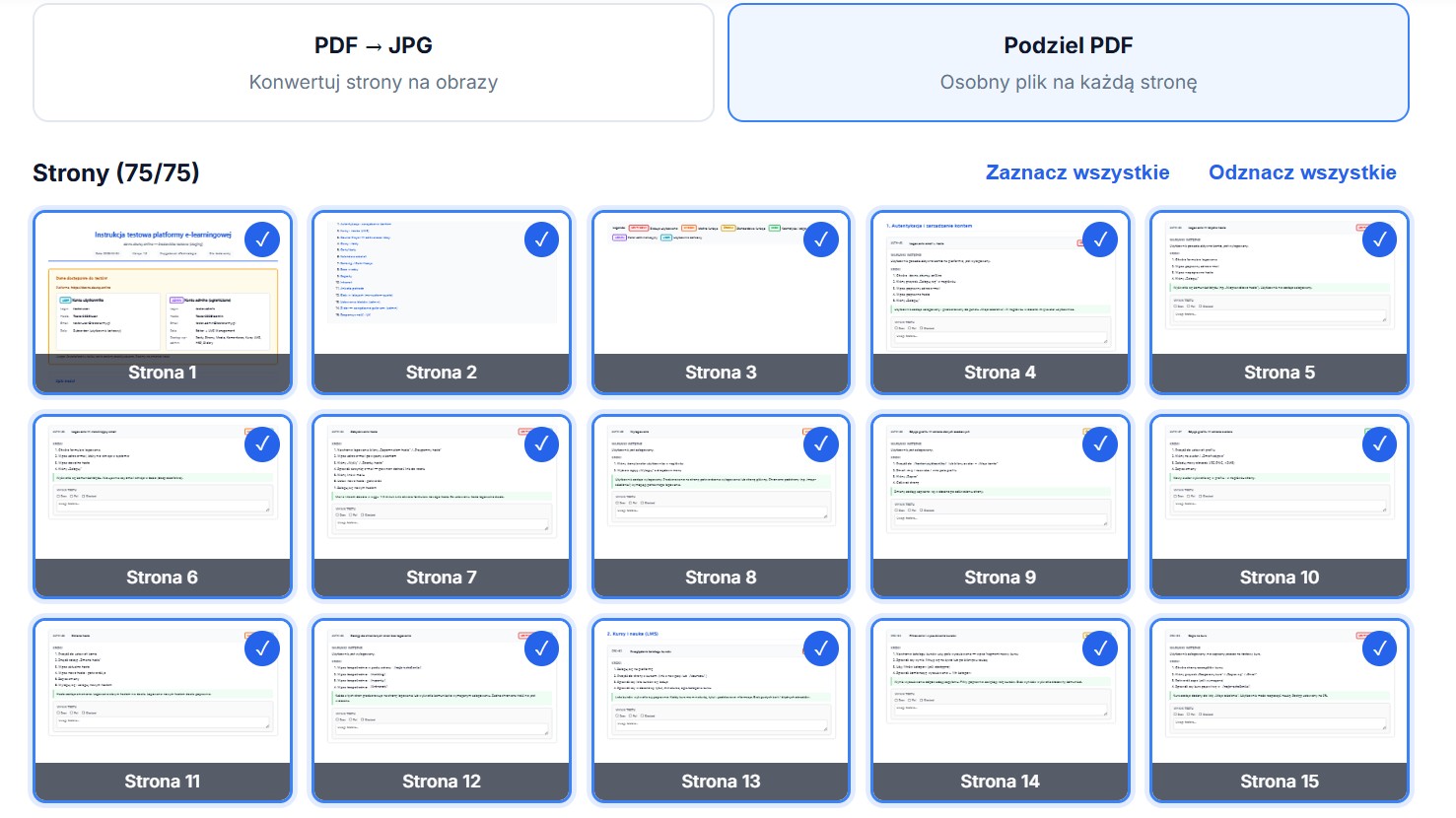 Konwerter PDF - podział pliku na strony