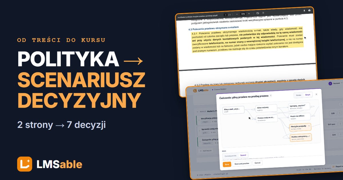 Rozdział polityki firmy zamieniony w scenariusz decyzyjny z e-mailem od prezesa