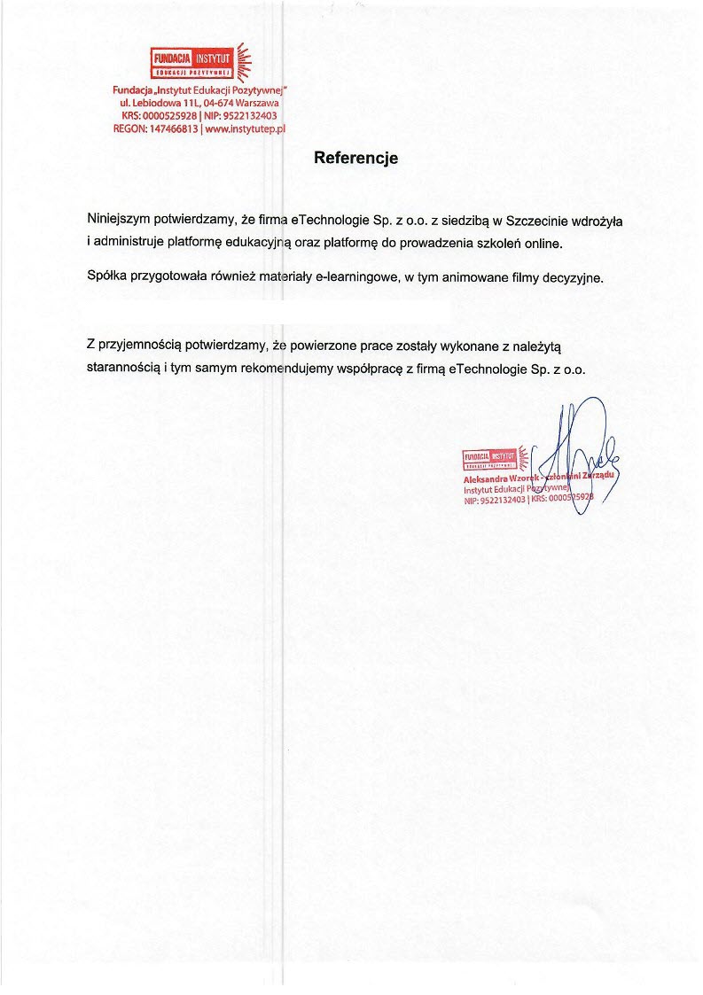 Referencje - Instytut Edukacji Pozytywnej