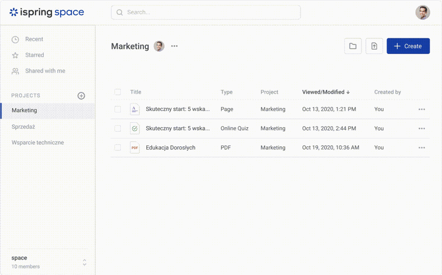 iSpring Cloud - praca zespołowa