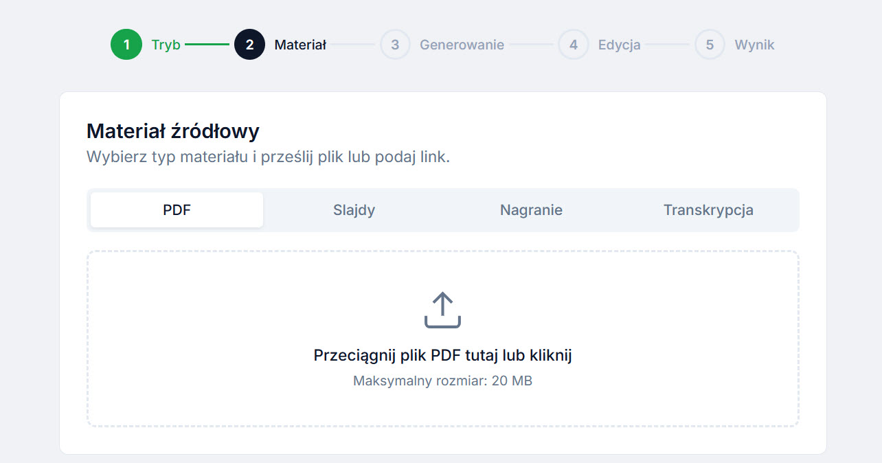 Upload materiału